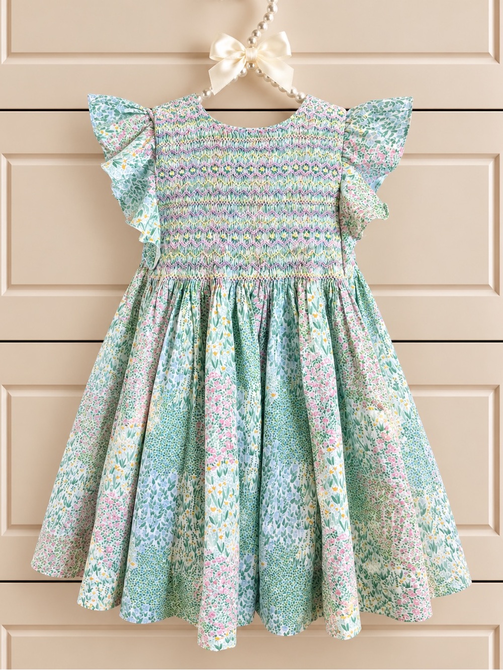 SPECIAL Heirloom Kidiwi France Floral Pastel Smocked Dress 3T VTG RARE Frill